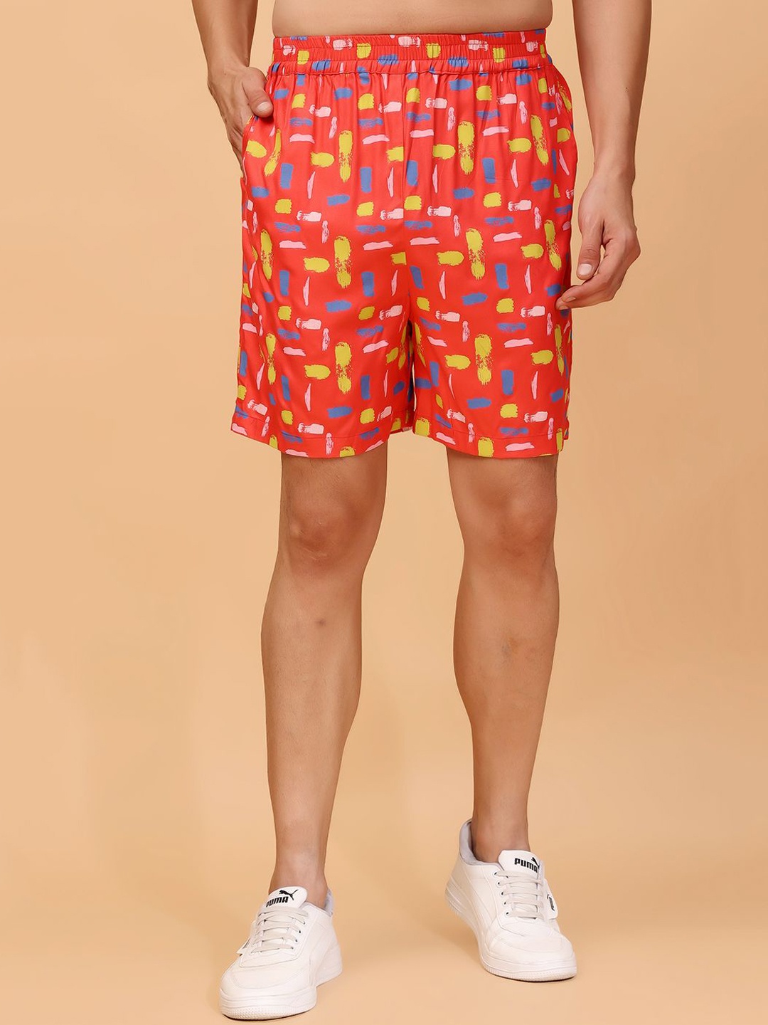 

MINOS Men Printed Slim Fit High-Rise Shorts, Orange