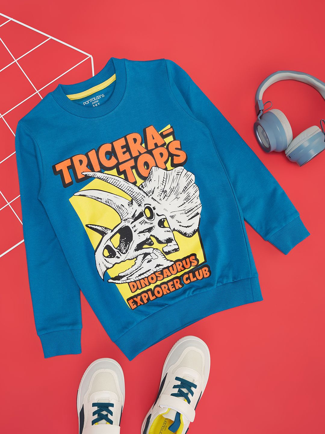 

Pantaloons Junior Boys Graphic Printed Pure Cotton Sweatshirt, Blue