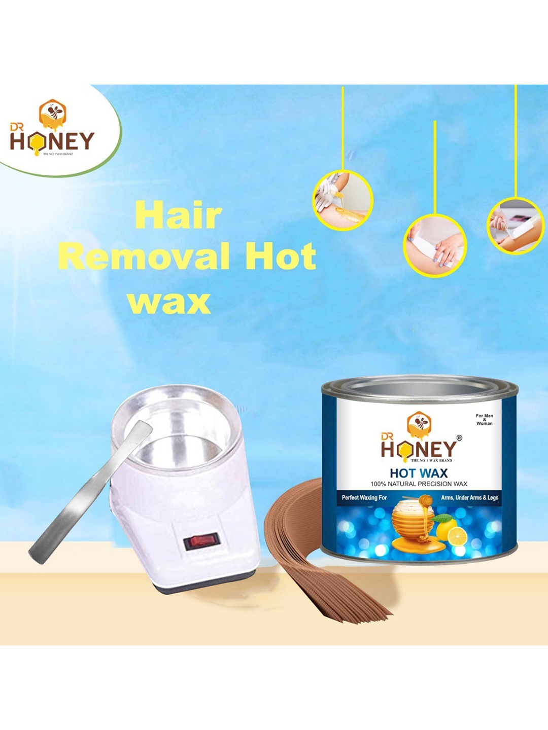 

DR HONEY 100% Natural Precision Hot Wax With Strips Spatula & Heater -600g, Maroon