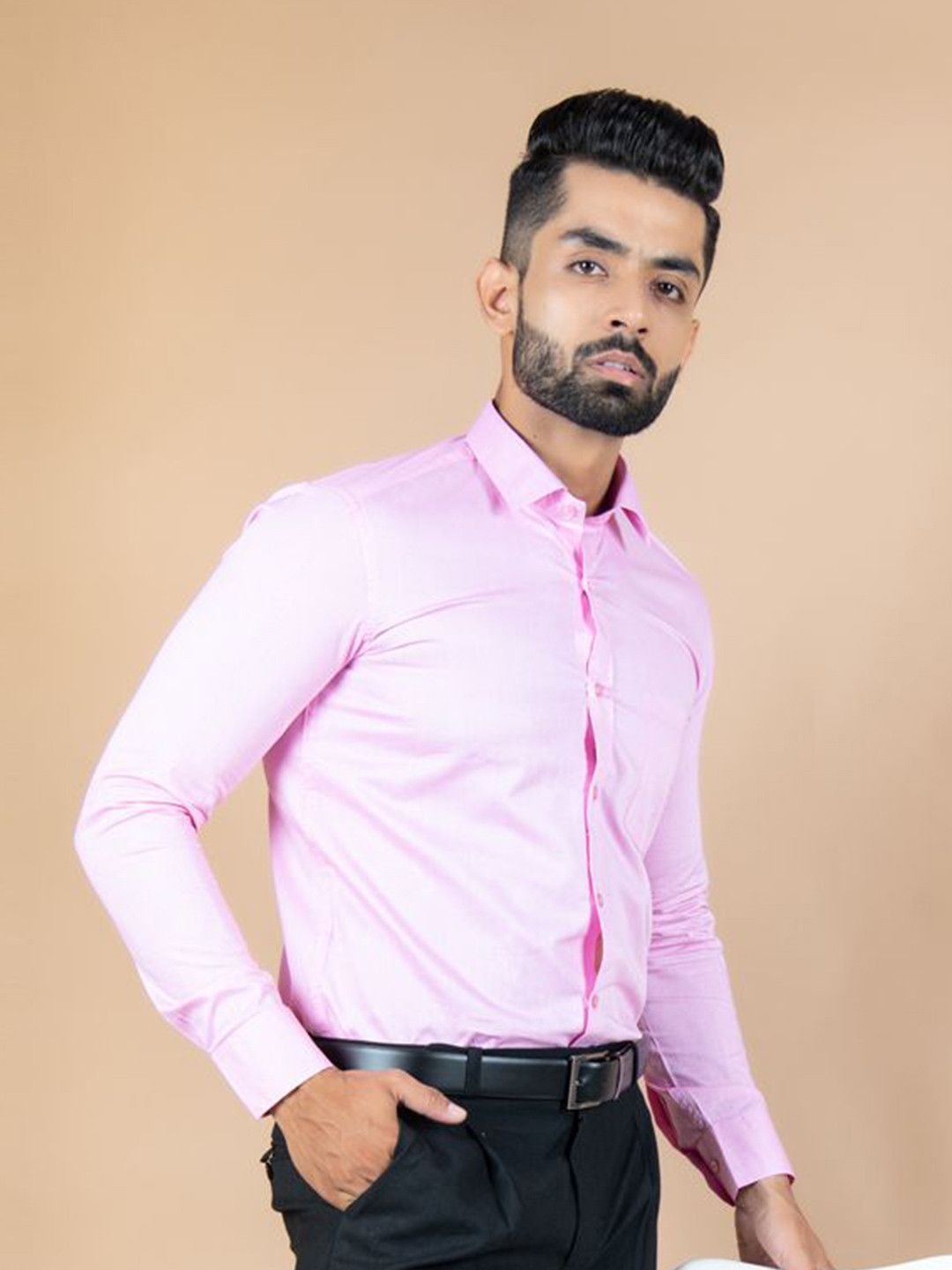 

Tistabene Men Standard Spread Collar Solid Cotton Formal Shirt, Pink