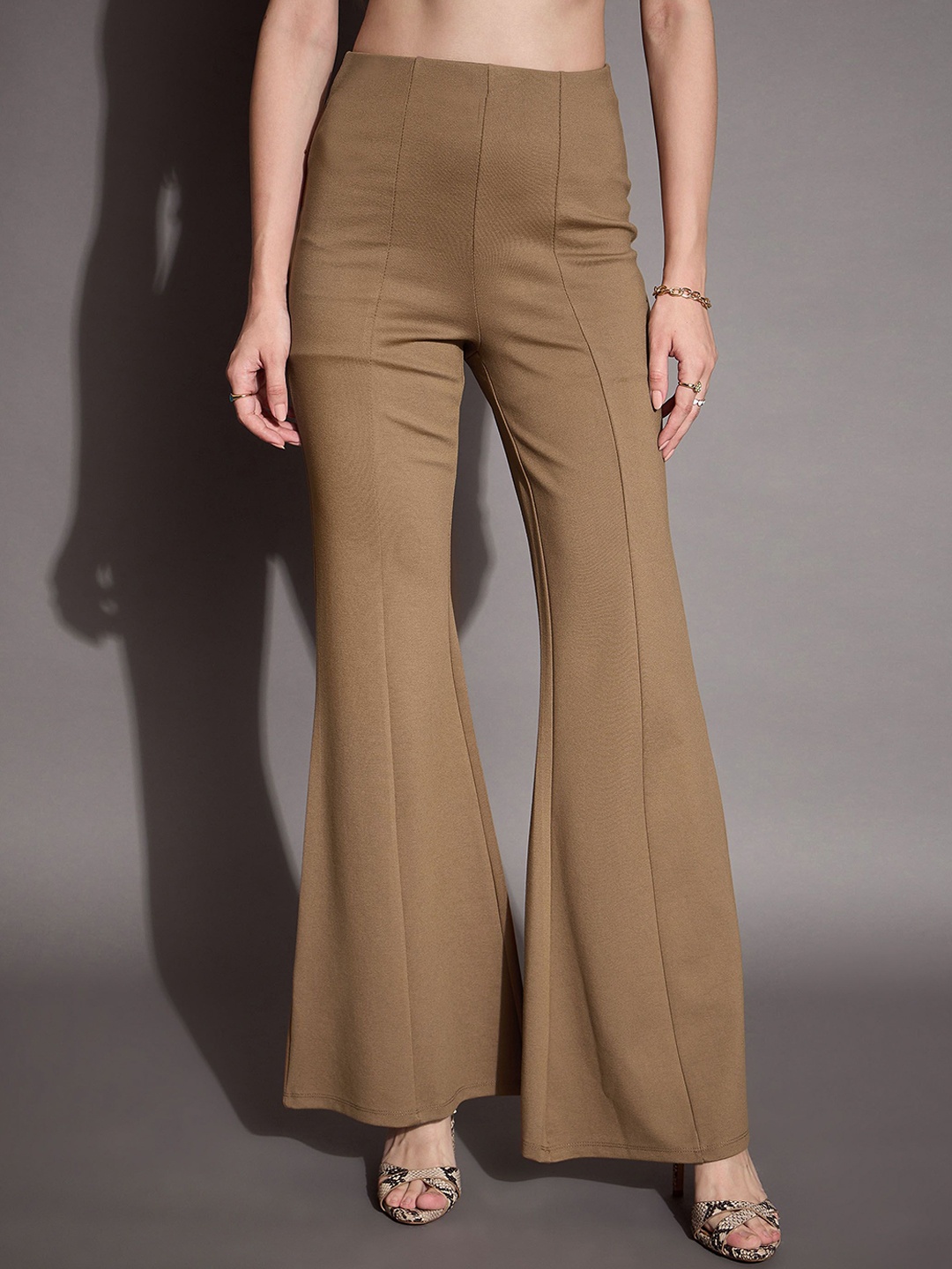 

SASSAFRAS BASICS Women High-Rise Trousers, Brown