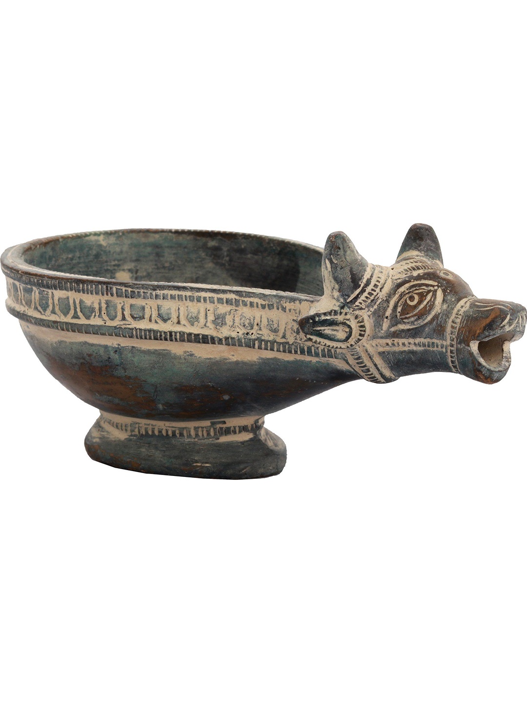 

Exotic India 4" Nandi Oil Lamp Diya In Brass, Black