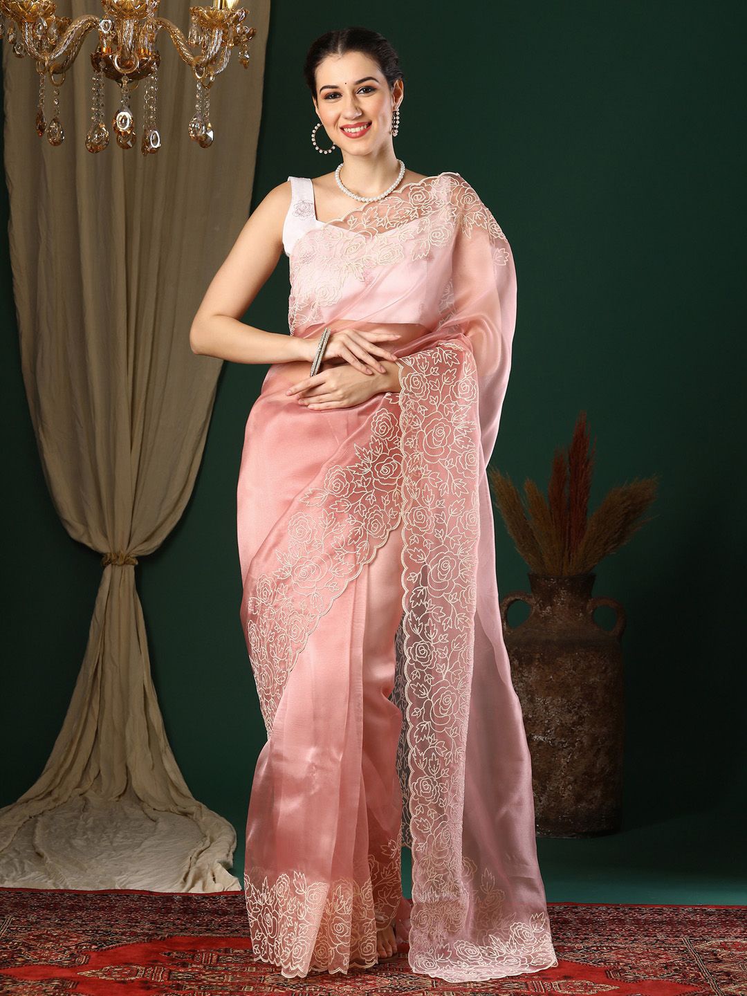 

KALINI Women Floral Embroidered Saree, Peach