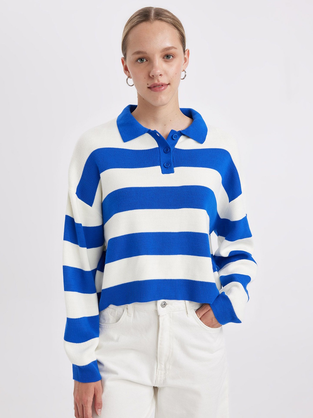 

DeFacto Women Striped Crop Pullover, White