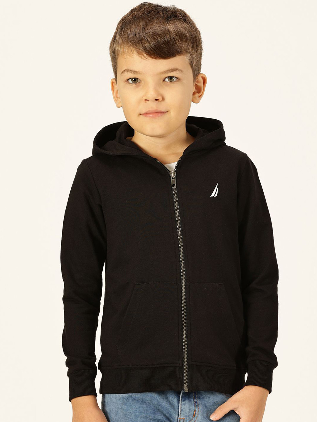 

Nautica Boys Hooded Cotton Front-Open Sweatshirt, Black