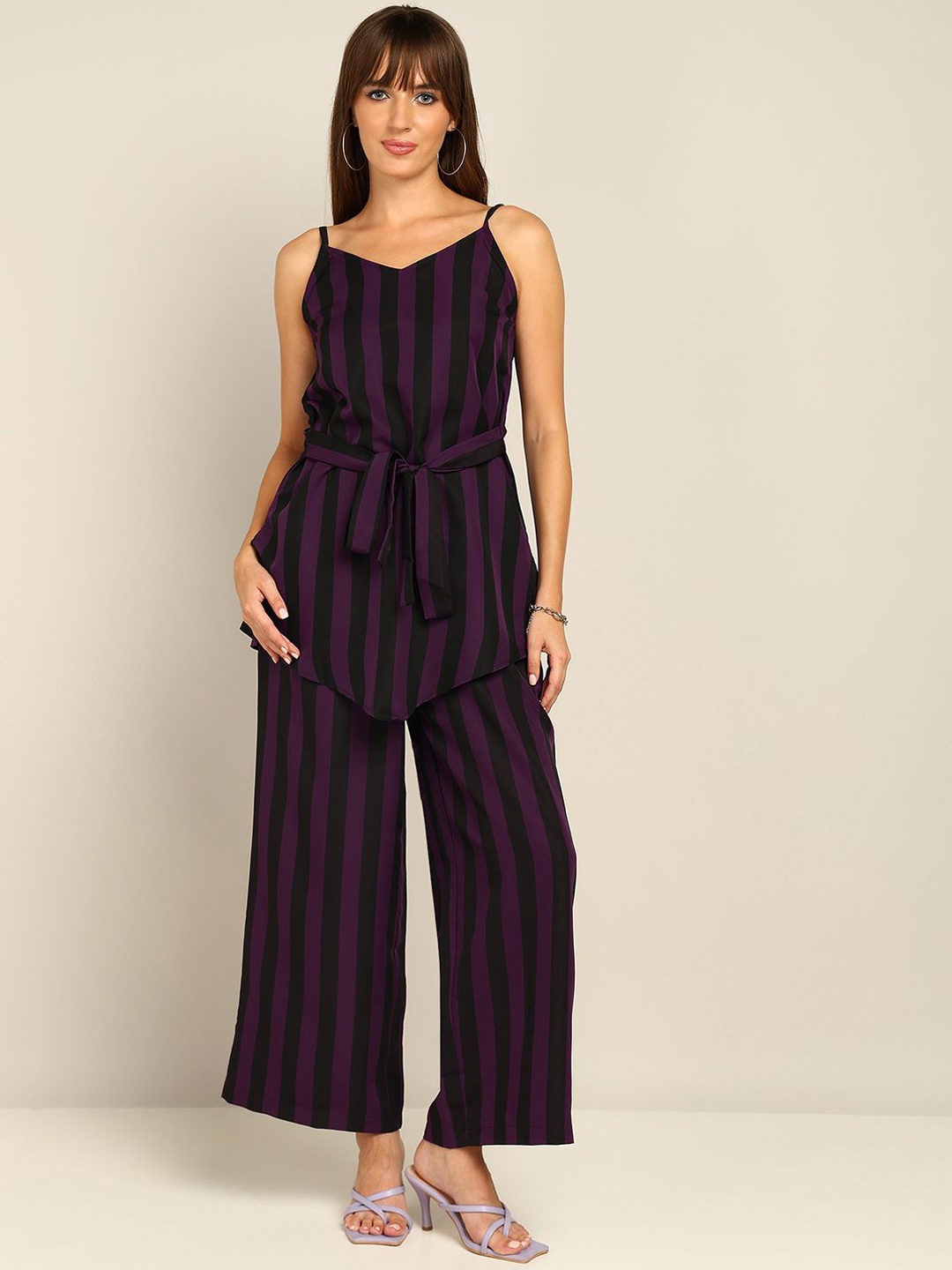 

Murcia Striped Shoulder Straps Top With Trouser, Purple