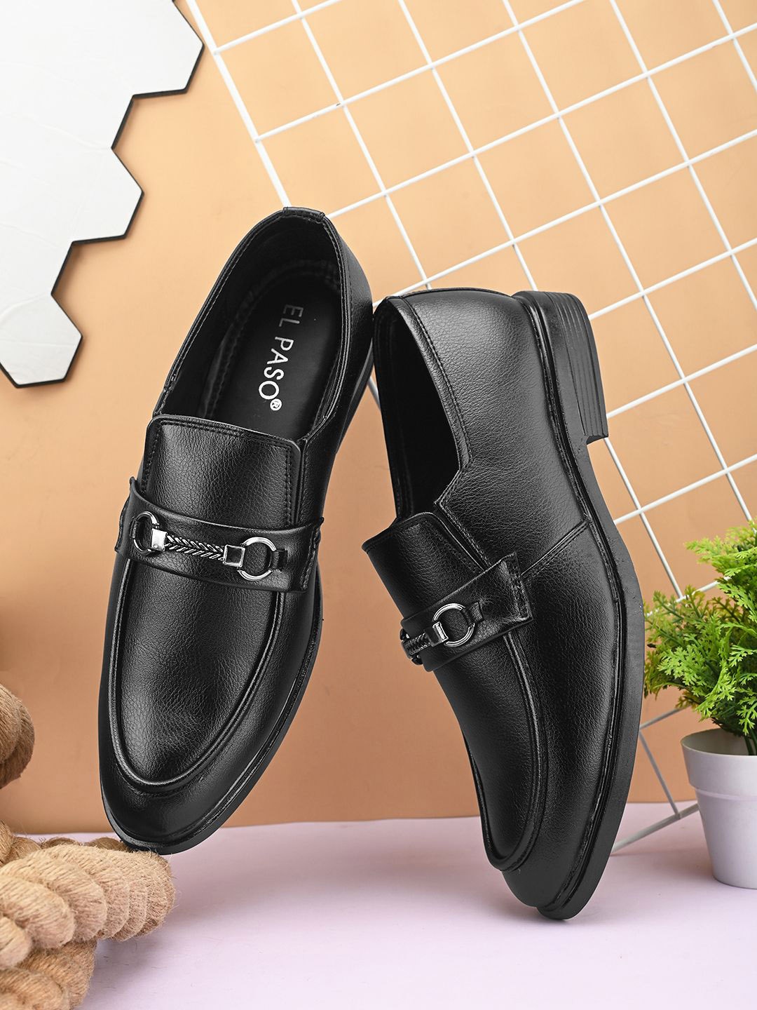 

El Paso Men Slip-On Formal Loafers Shoes, Black