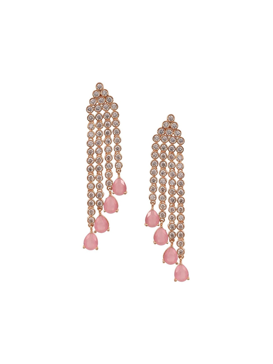 

RATNAVALI JEWELS Rose Gold-Plated Classic American Diamond Drop Earrings