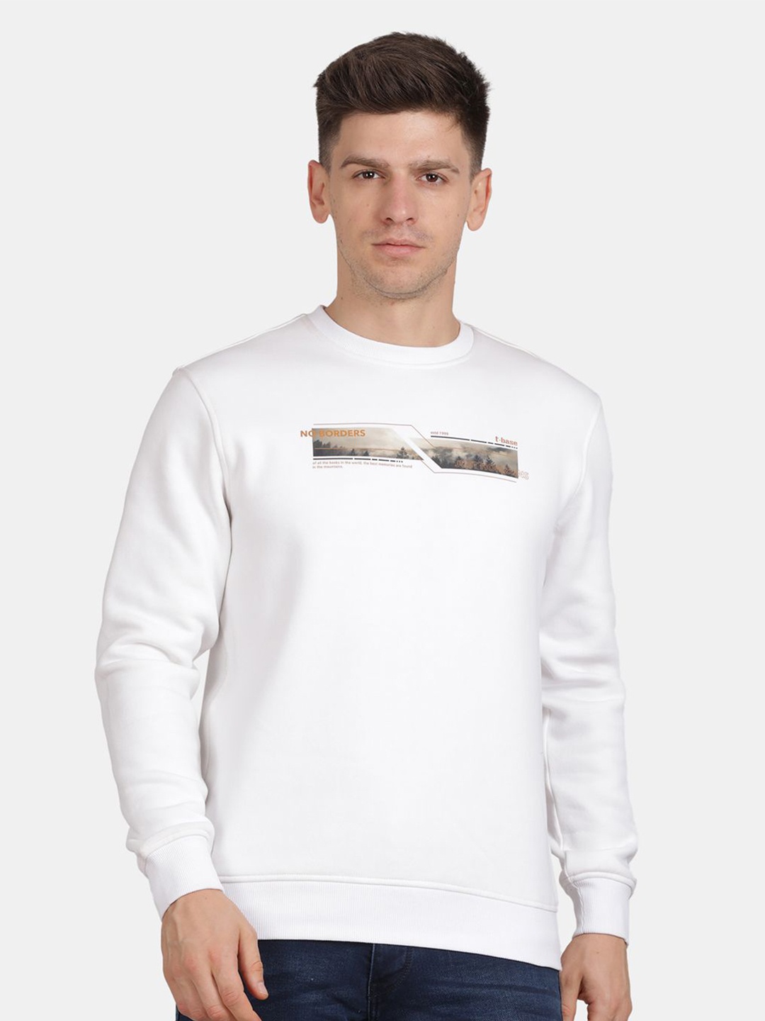 

t-base Men Graphic Printed Sweatshirt, White