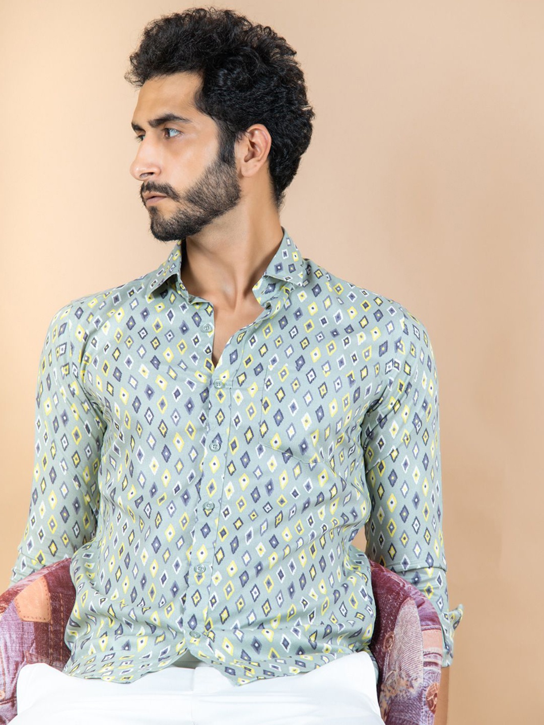 

Tistabene Men Standard Spread Collar Floral Printed Cotton Casual Shirt, Green