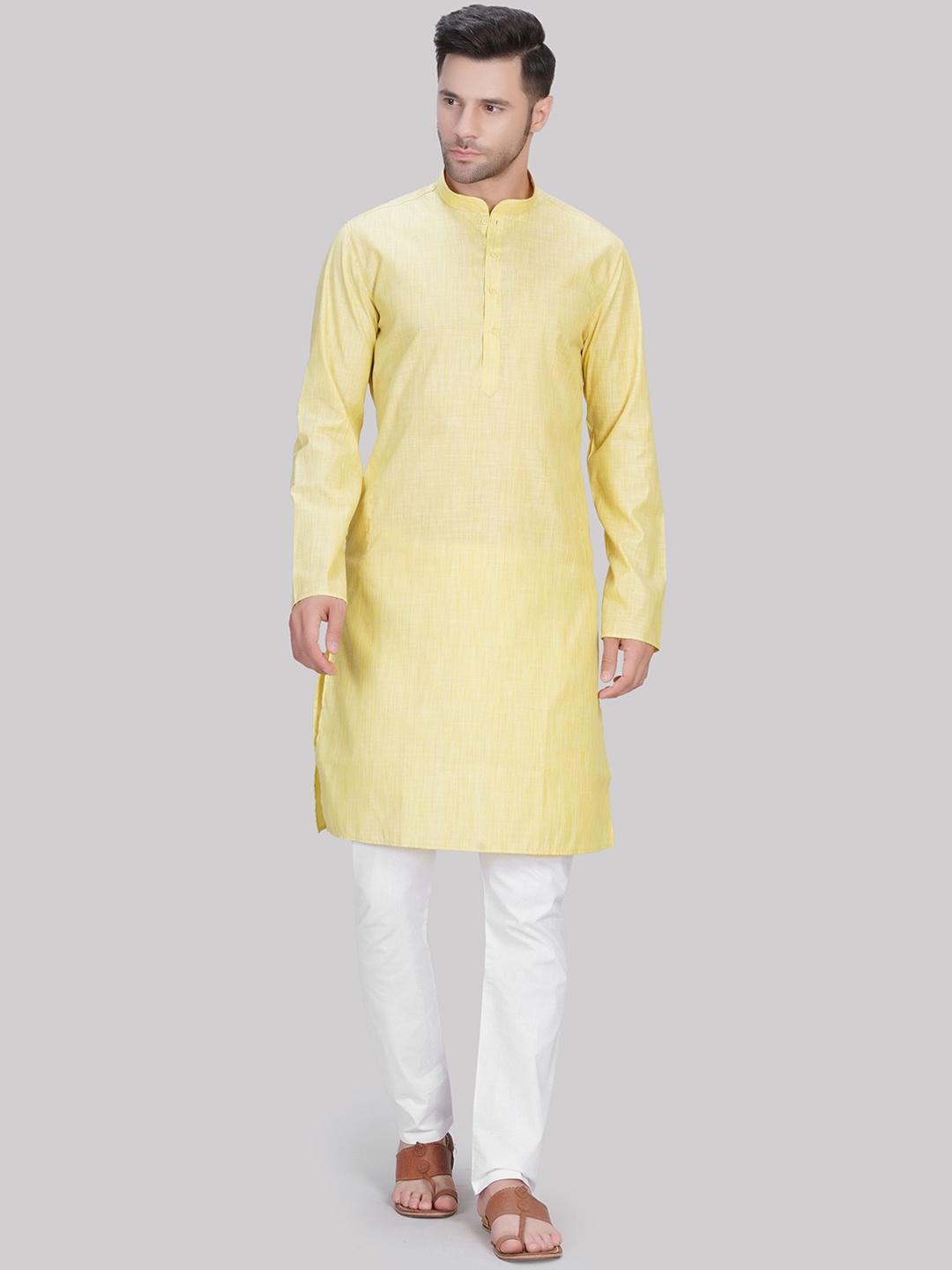 

LA'SCOOT Mandarin Collar Straight Kurta With Pyjama, Yellow