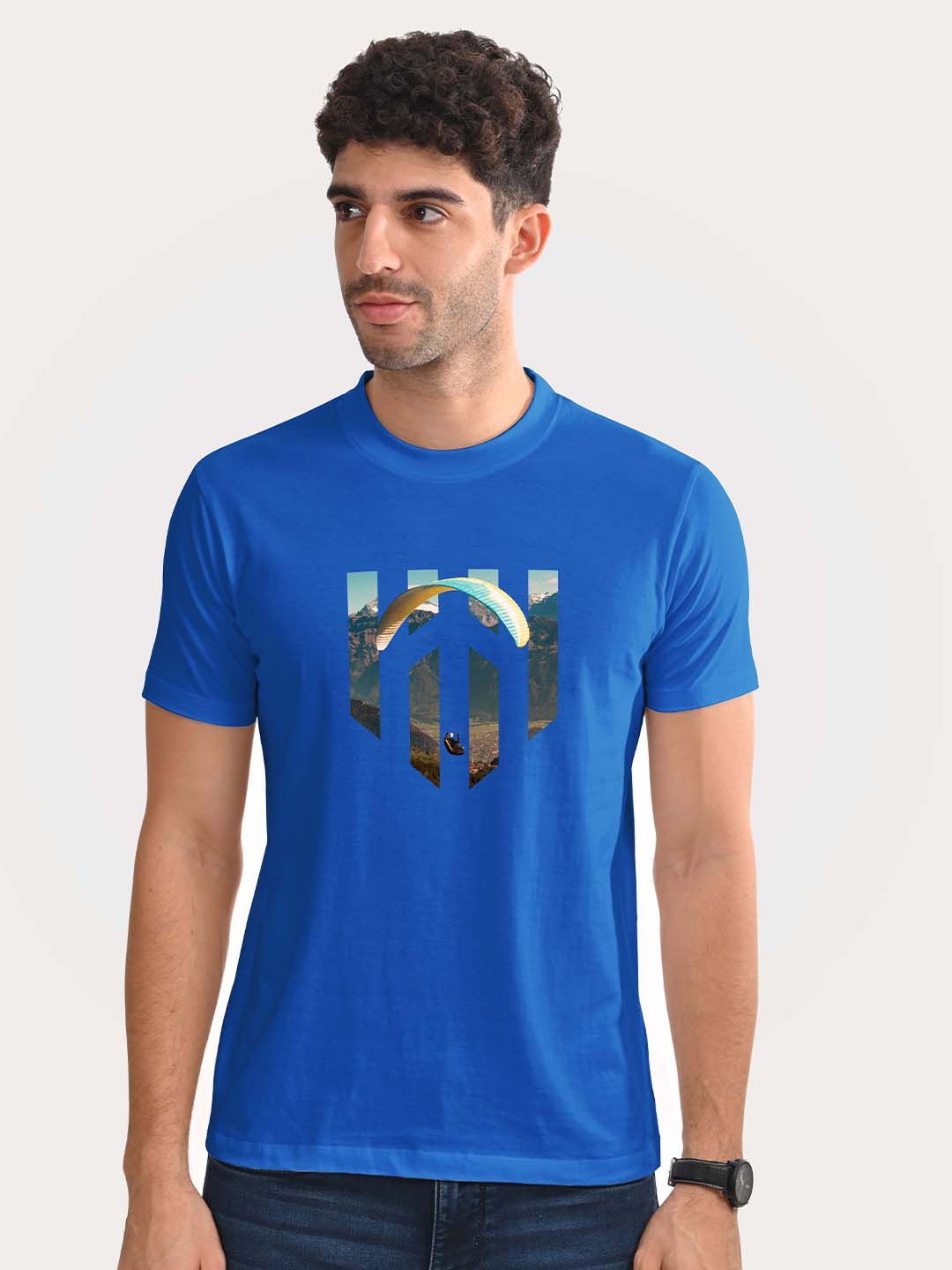 

Aero Armour Unisex Graphic Printed Round Neck Cotton T-Shirt, Blue