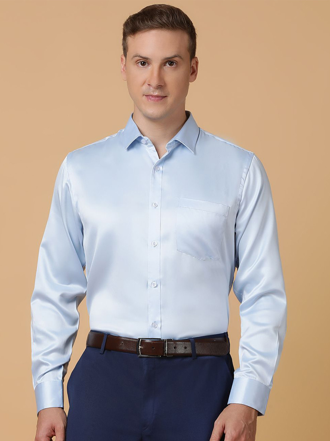 

TABARD Men Spread Collar Solid Cotton Formal Shirt, Blue