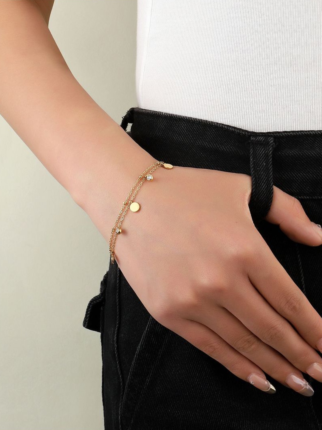 

SALTY Gold Sparkle Stainless Steel Stones Studded Link Bracelet