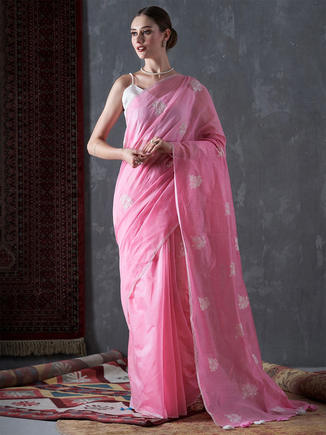 

KALINI Floral Embroidered Saree, Pink