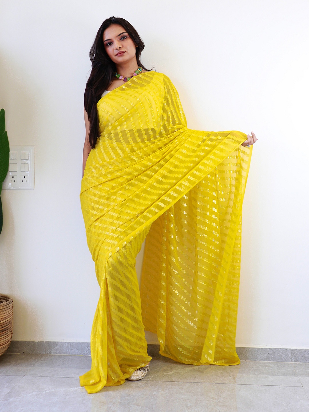 

Reeta Fashion Ready to Wear Embellished Jaali Saree, Yellow