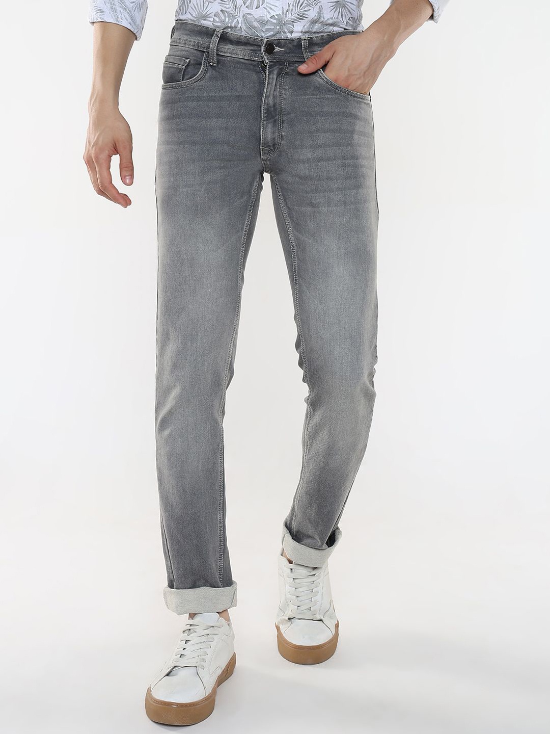

R&B Men Low-Rise Light Fade Jeans, Grey