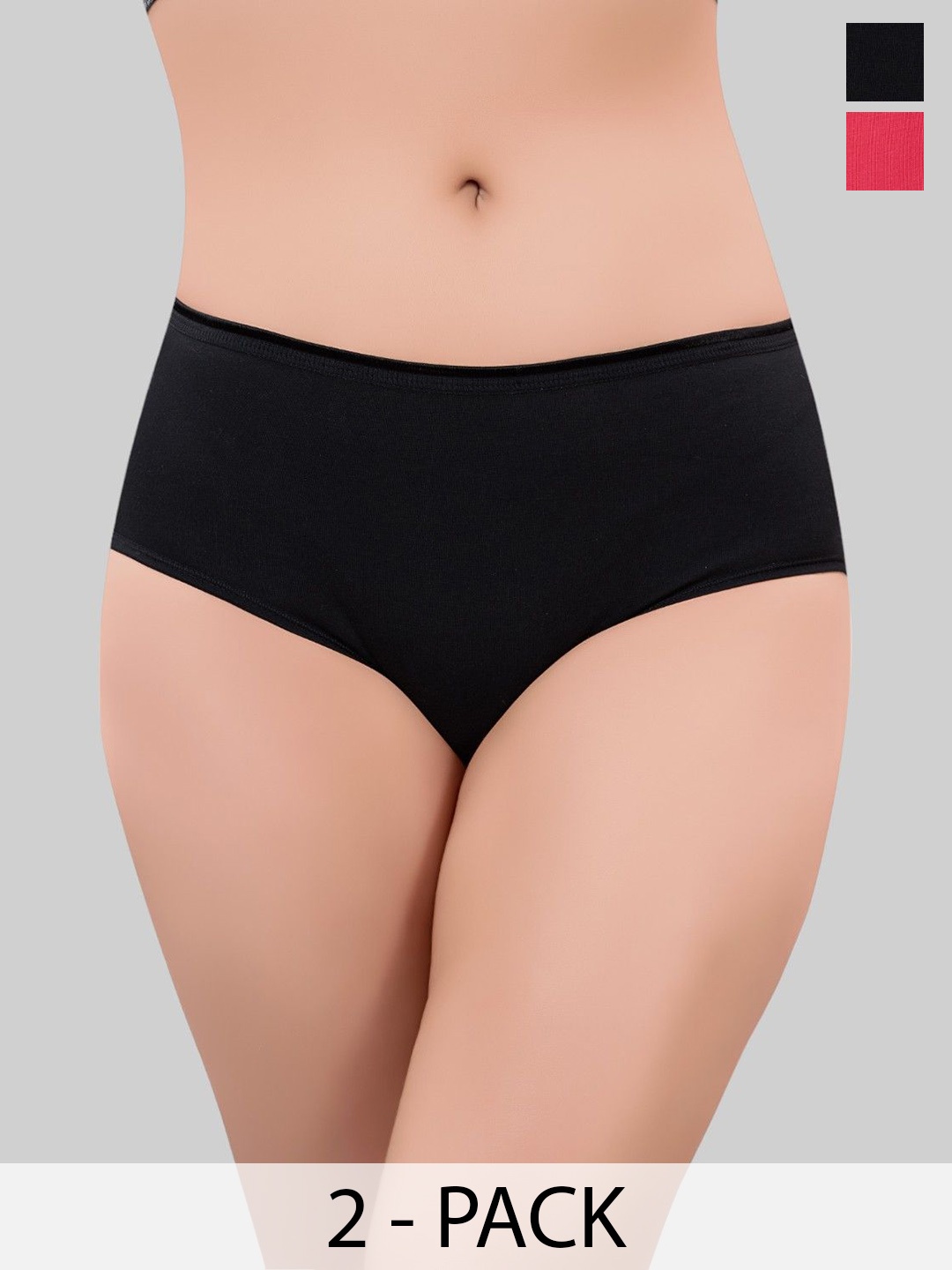 

PLUMBURY Pack Of 2 Mid Rise Hipster Briefs PLPANTY6011BL/PINKL, Black