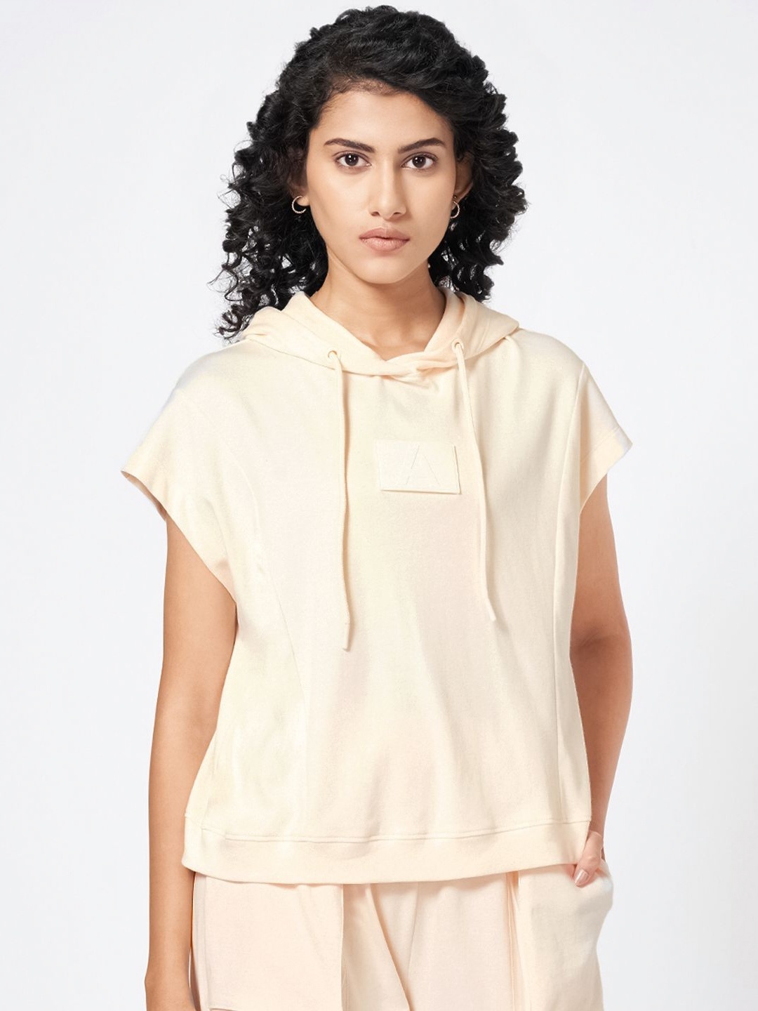 

Ajile by Pantaloons Women Solid Hood Cotton T-Shirt, Off white