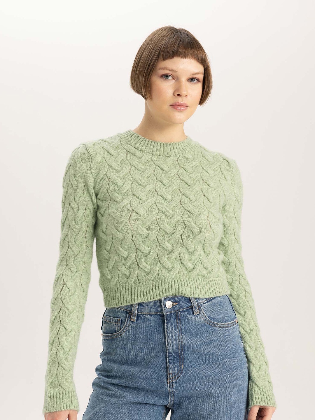 

DeFacto Women Cable Knit Pullover, Green