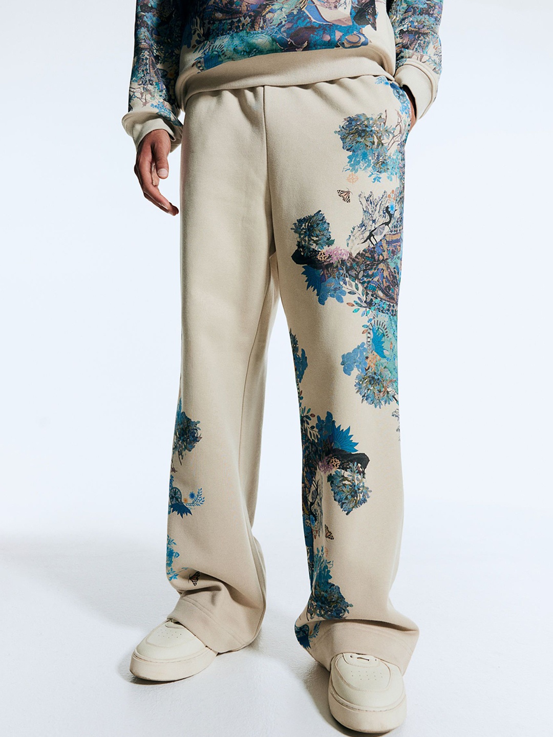 

H&M Floral-Print Cotton Joggers, Beige