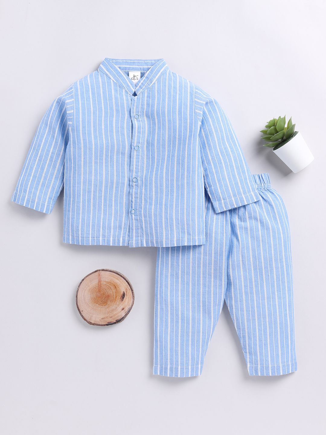 

Clt.s Unisex Kids Striped Pure Cotton Night suit, Blue