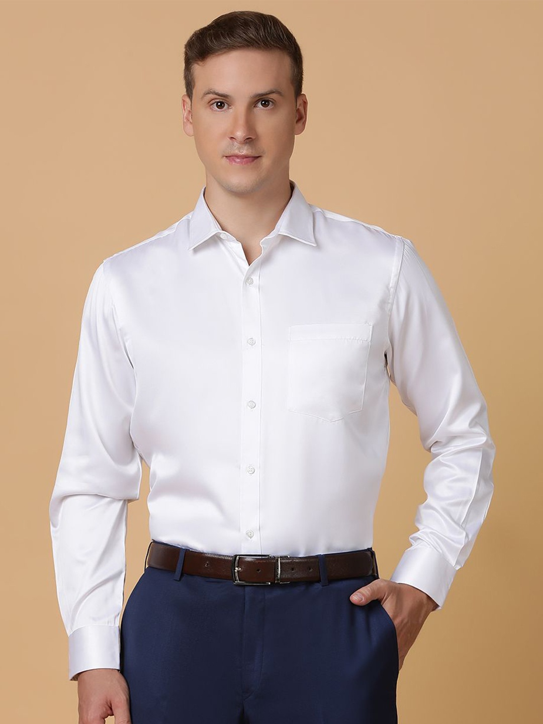 

TABARD Men Spread Collar Solid Cotton Formal Shirt, White