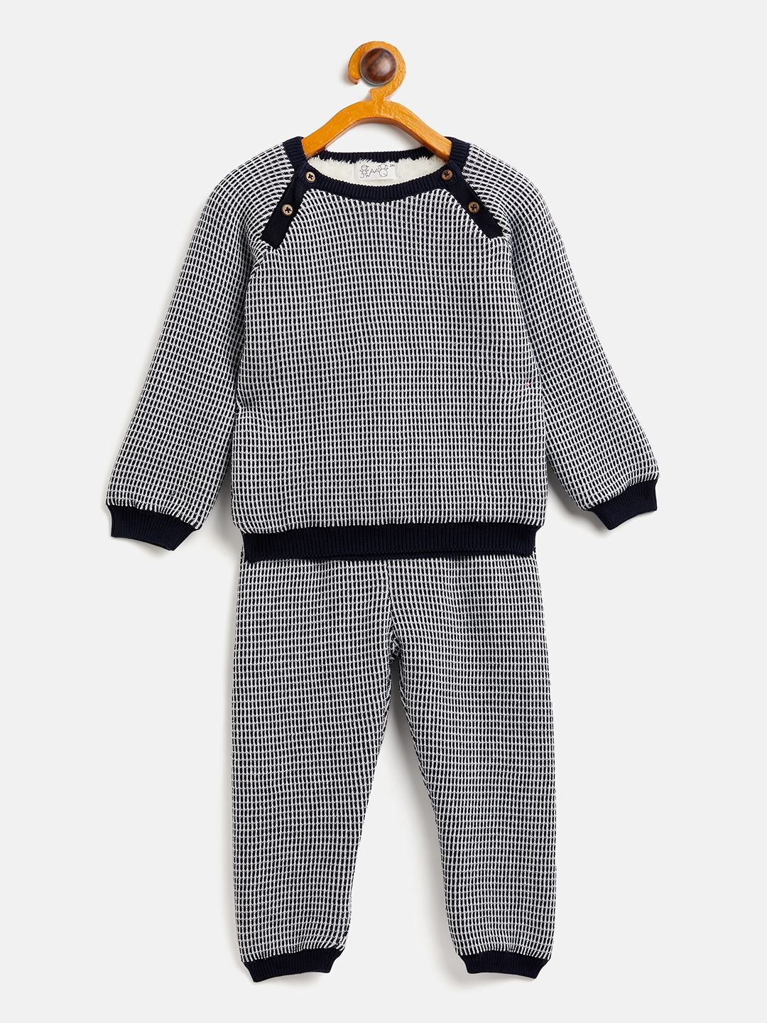 

JWAAQ Kids Self Design Pure Cotton Sweatshirt With Joggers, Navy blue