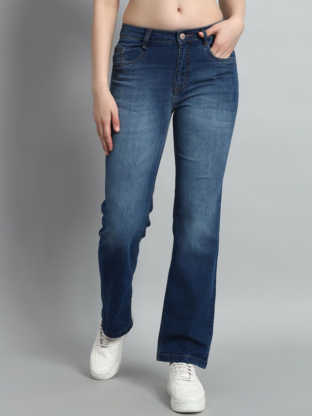 

BAESD Women Straight Fit High-Rise Light Fade Stretchable Jeans, Blue