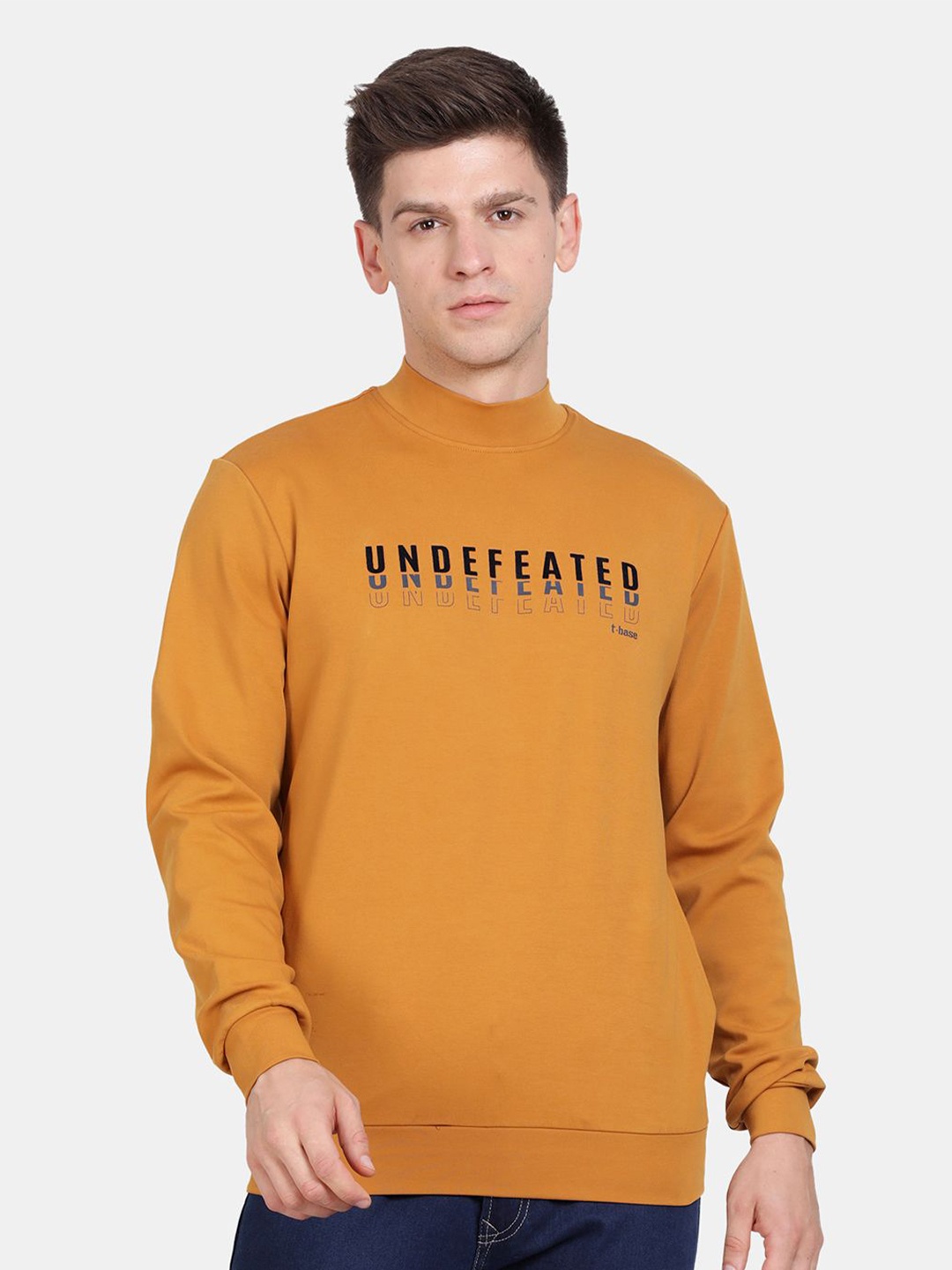 

t-base Men Typography Printed Sweatshirt, Mustard