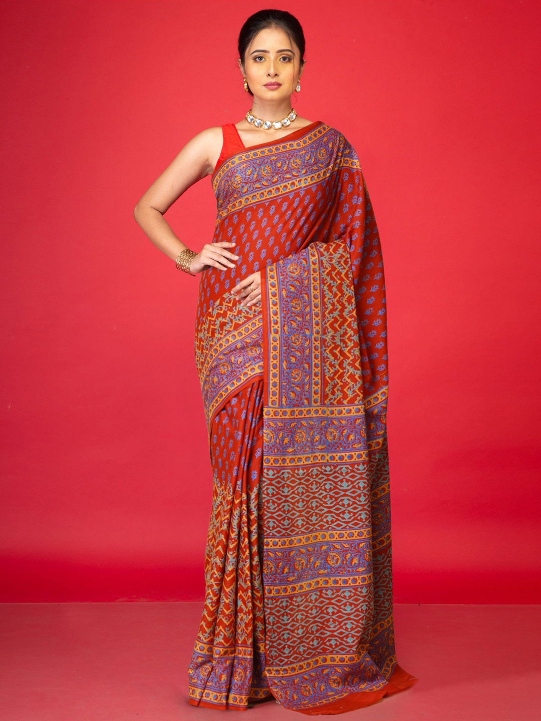 

Unnati Silks Women Ethnic Motifs Pure Cotton Printed Saree, Red