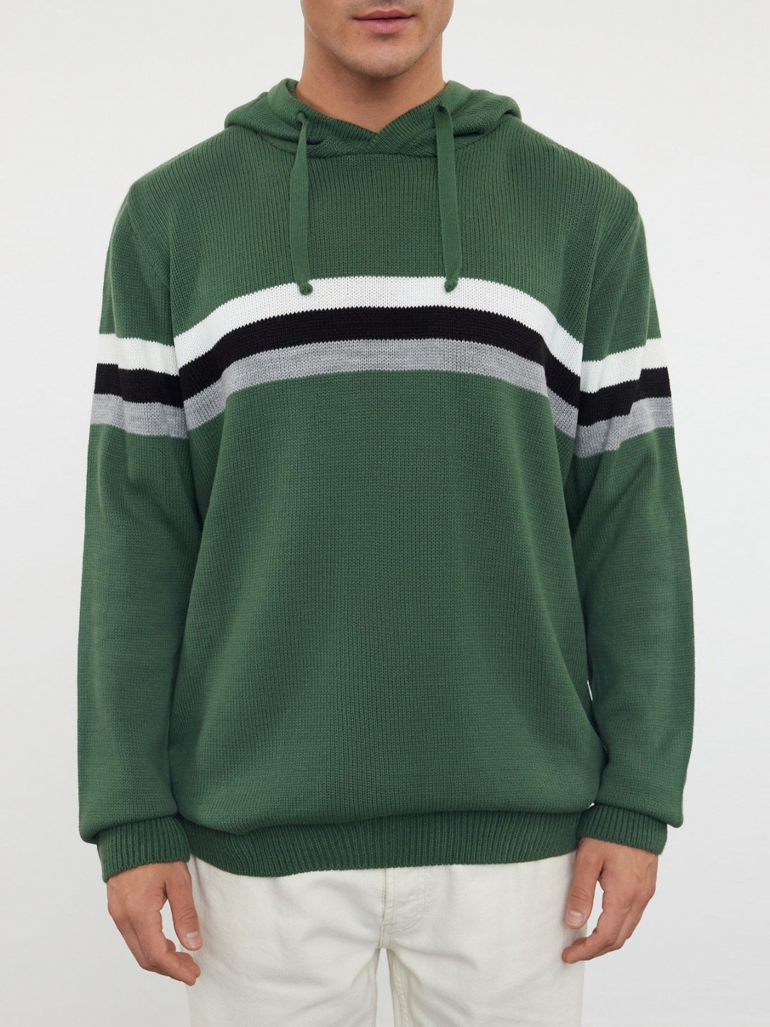 

Trendyol Men Striped Hood Acrylic T-Shirt, Green