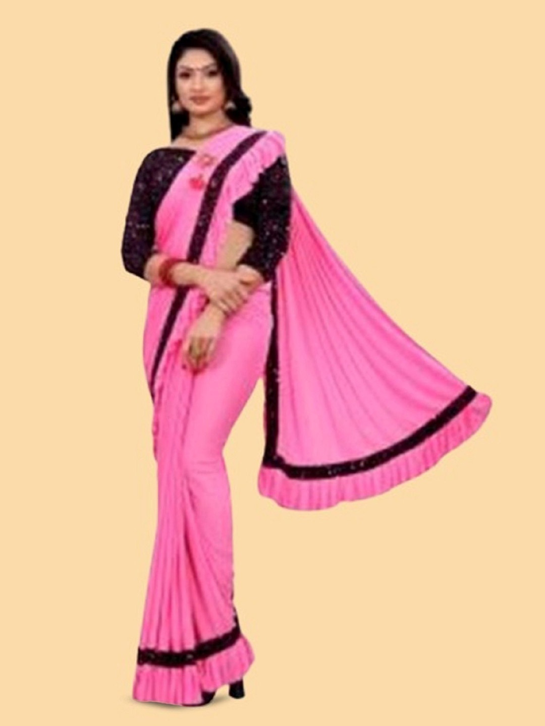 

Aika Sequinned Ruffles Saree, Pink