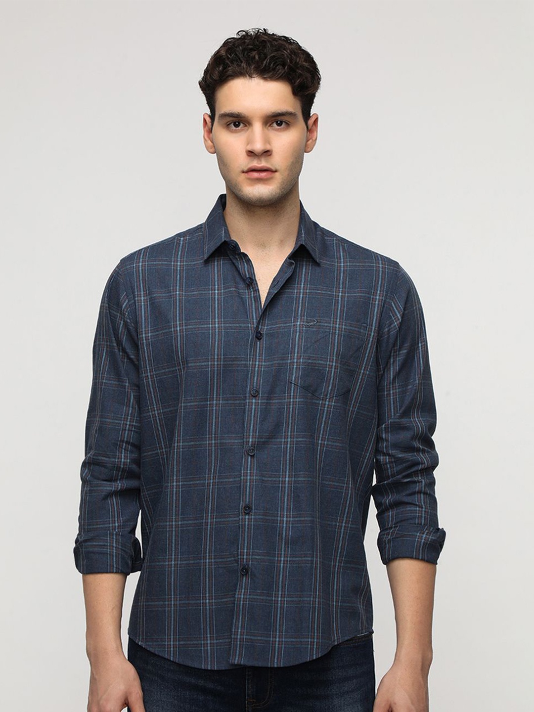 

Crocodile Comfort Fit Tartan Checked Cotton Casual Shirt, Navy blue