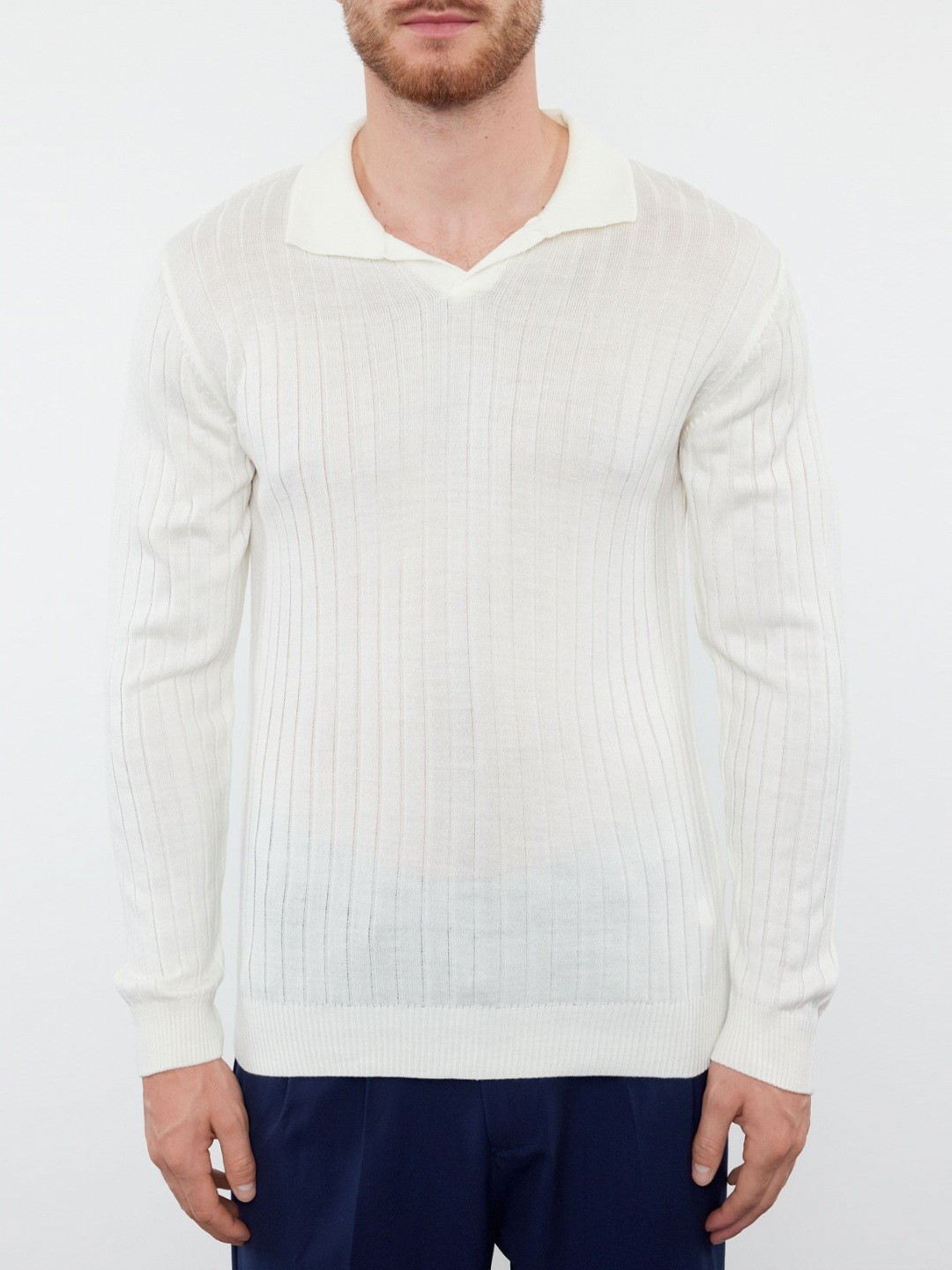 

Trendyol Men Self Design Polo Collar Acrylic Sweatshirt, White