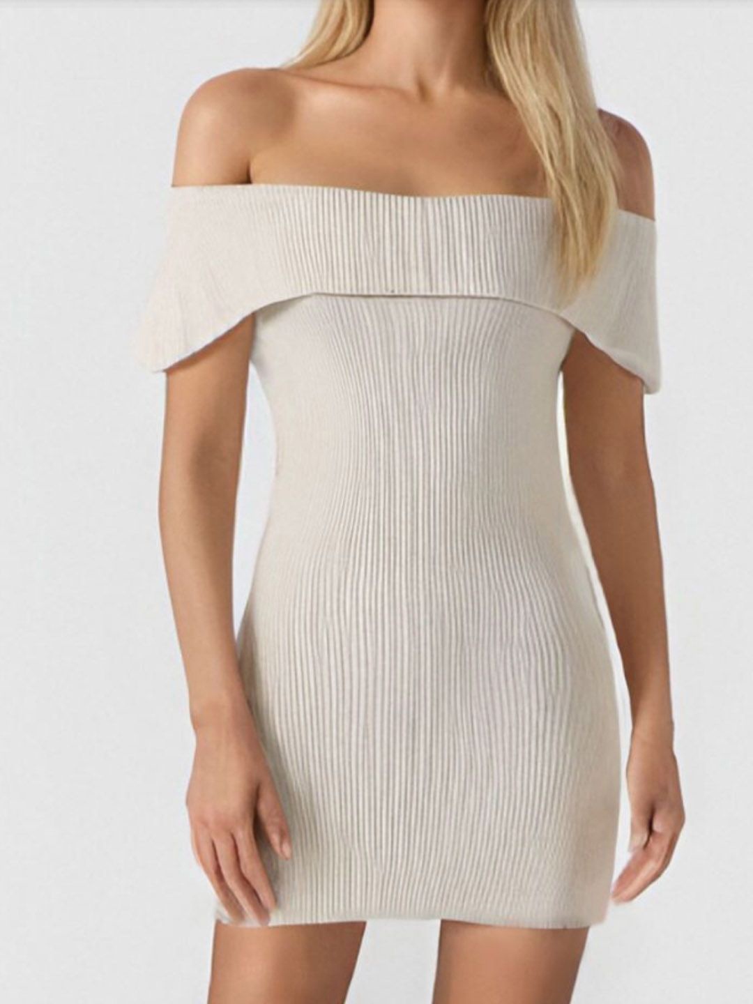 

StyleCast Striped Off-Shoulder Georgette Bodycon Dress, Beige