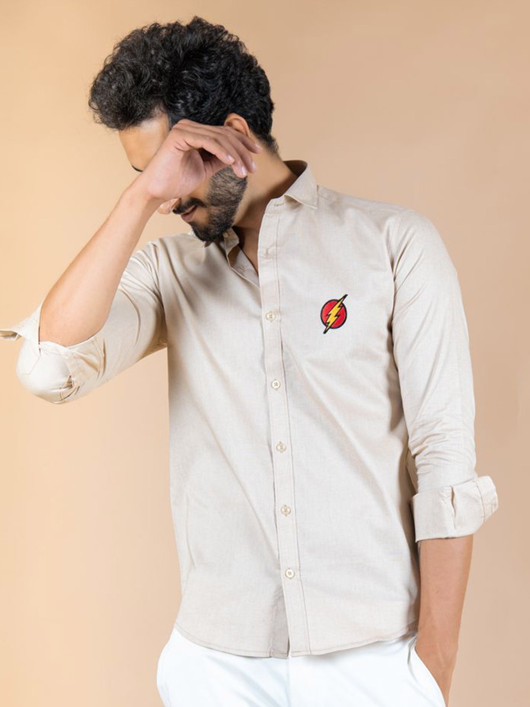 

Tistabene Men Standard Spread Collar Solid Cotton Casual Shirt, Beige