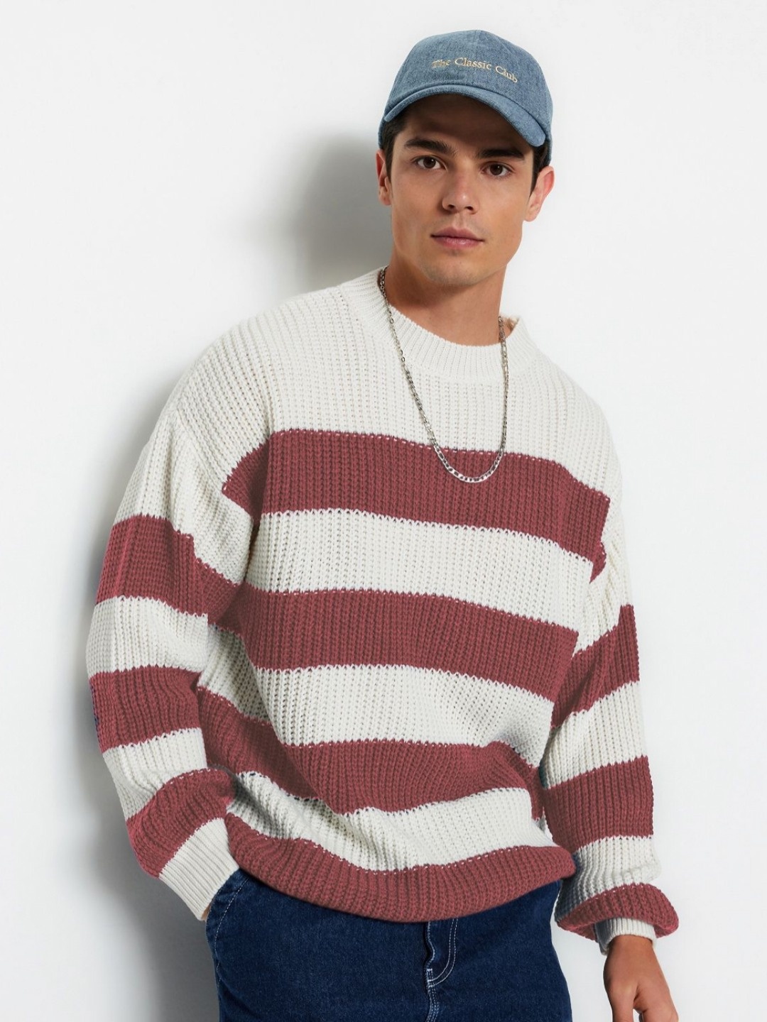 

Trendyol Men Self Design Round Neck Acrylic Sweatshirt, White