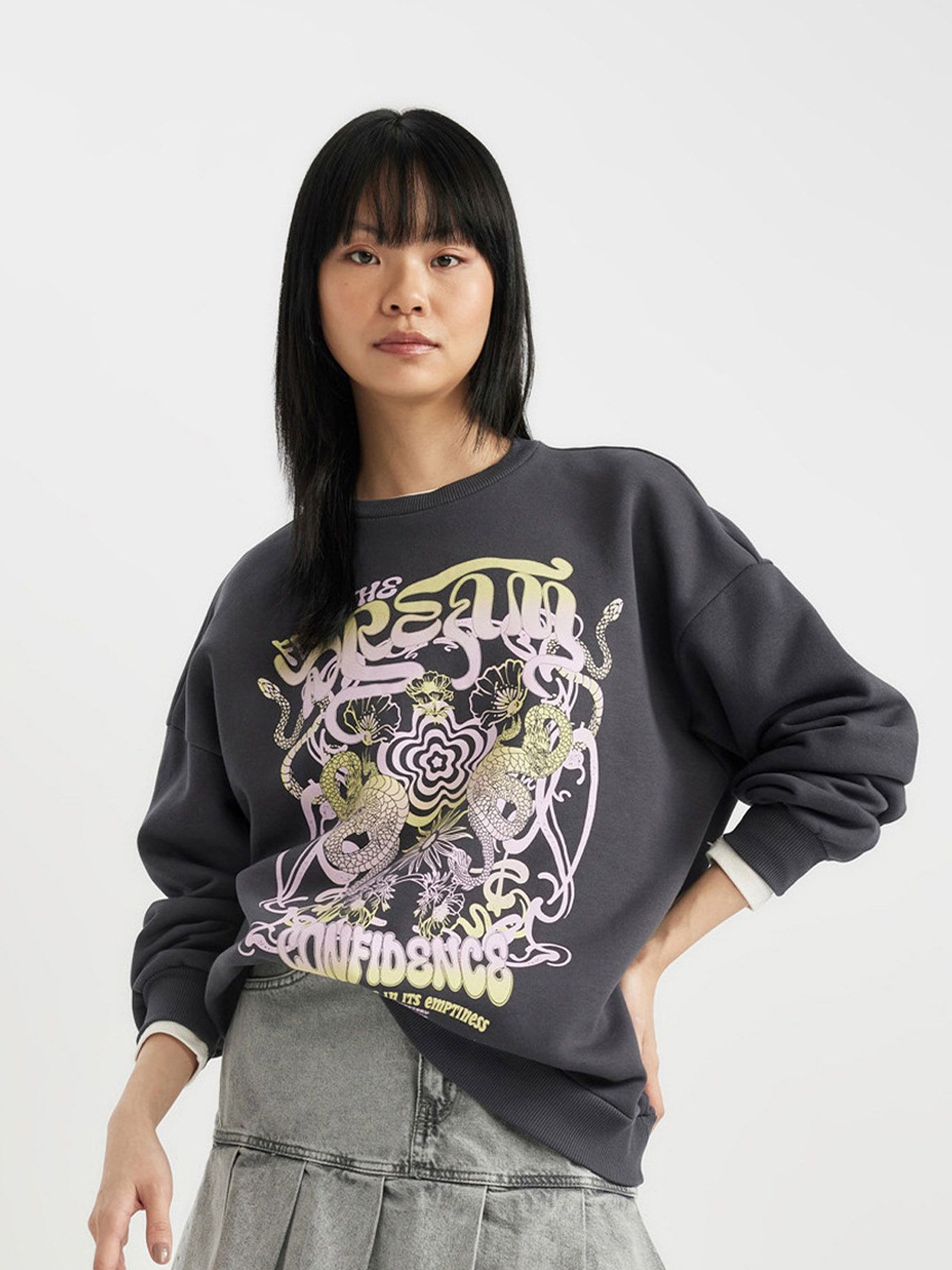 

DeFacto Printed Sweatshirt, Grey