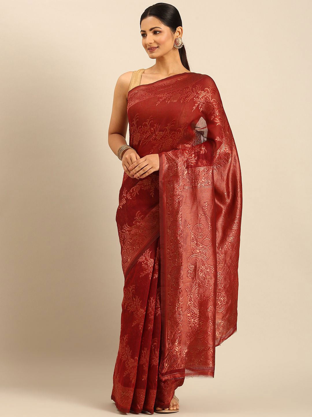 

Fashion Petals Ethnic Motifs Zari Saree, Red