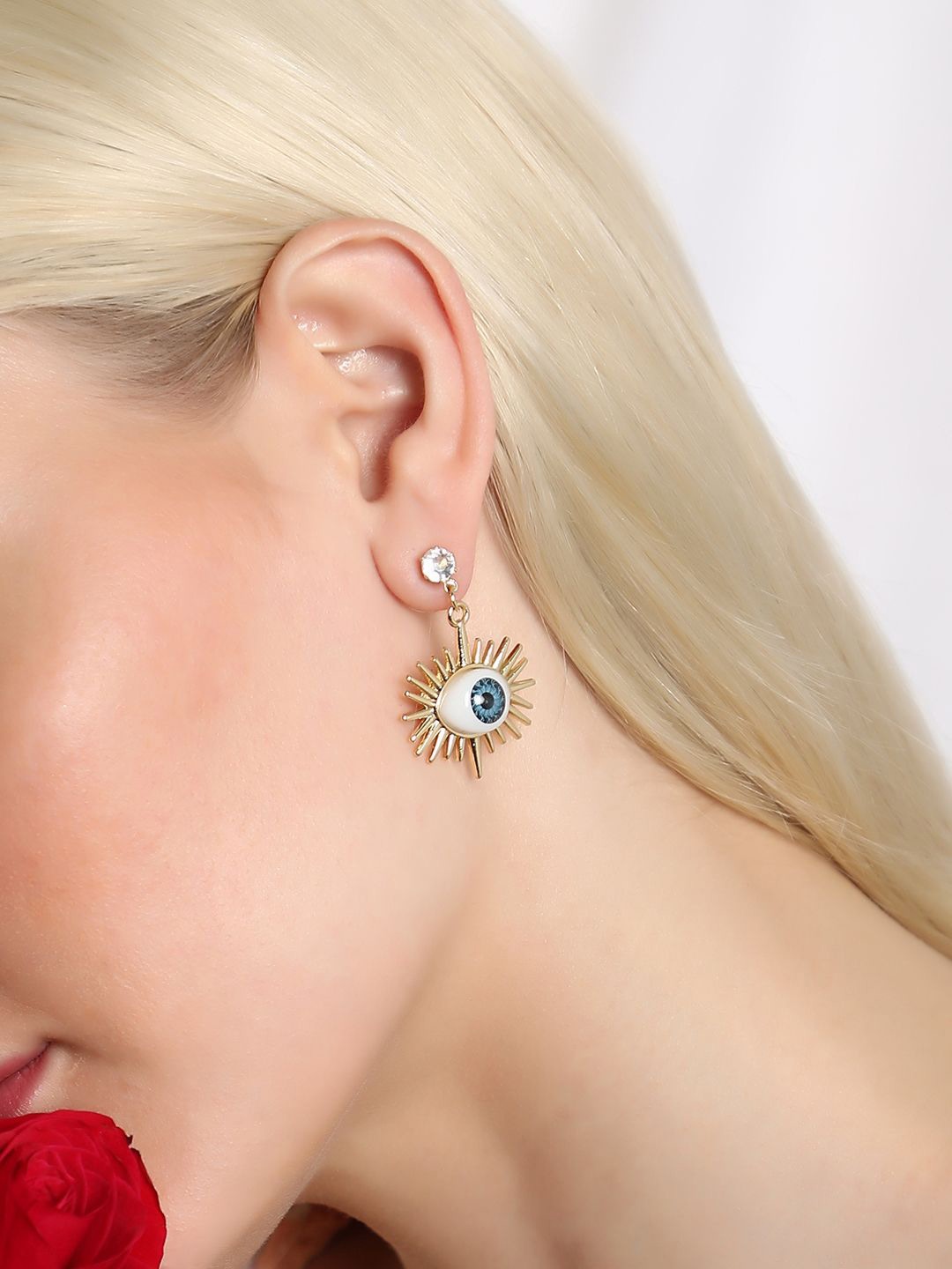 

SOHI Gold Plated Contemporary Artificial Stones Studded The Evil Eye's Ray Drop Earrings