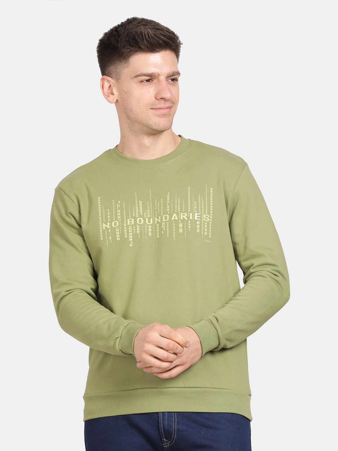 

t-base Men Typography Printed Sweatshirt, Green