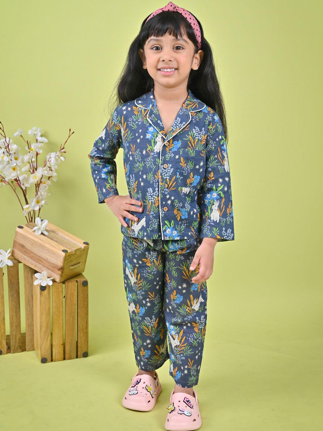 

MOOBA Girls Printed Night suit, Blue