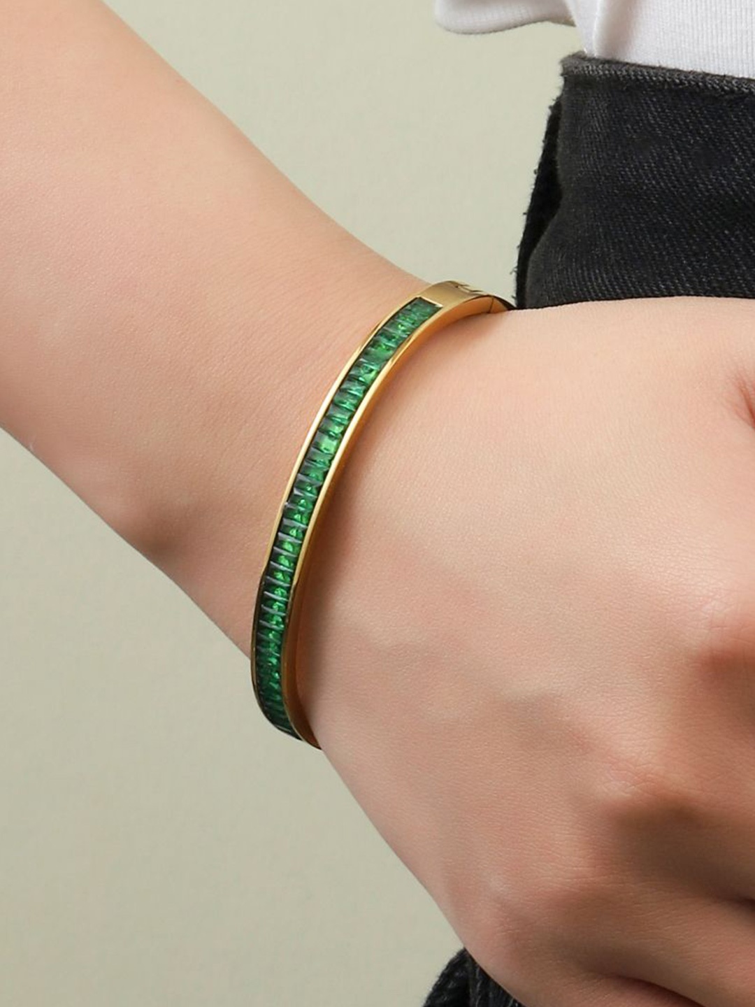 

SALTY Stainless Steel Artificial Stones Bangle Style Bracelet, Gold
