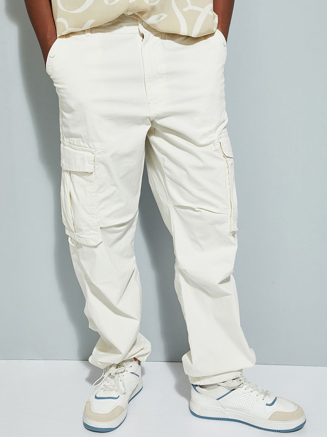 

max URB_N Men Relaxed Fit Parachute Cargo Pants, Off white