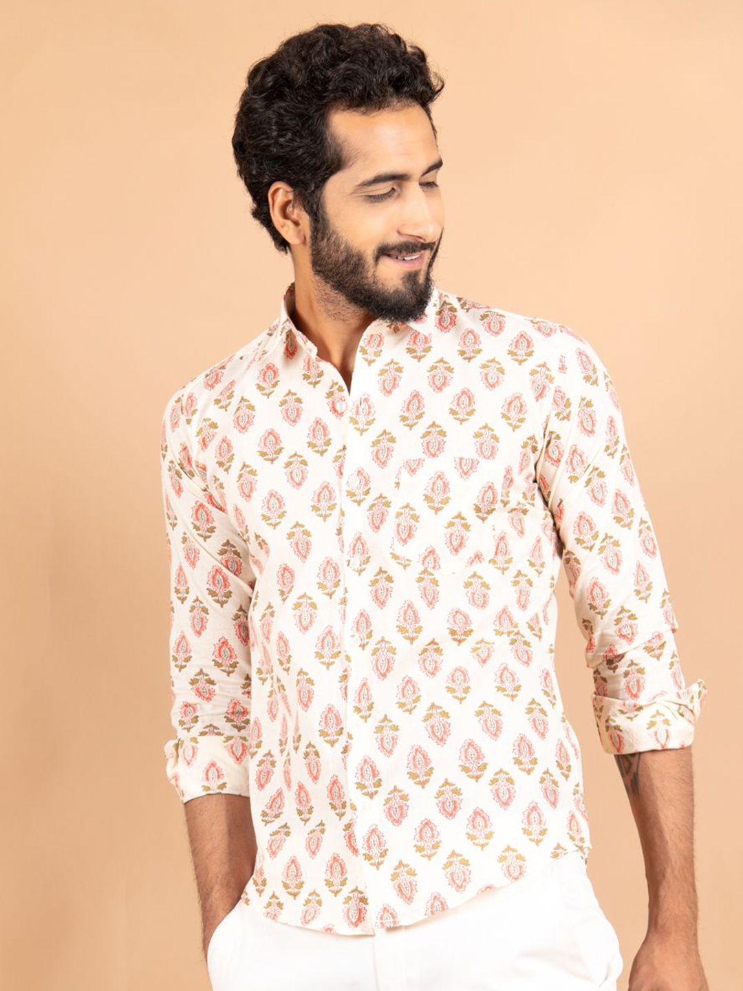 

Tistabene Men Standard Spread Collar Conversational Printed Cotton Casual Shirt, Yellow