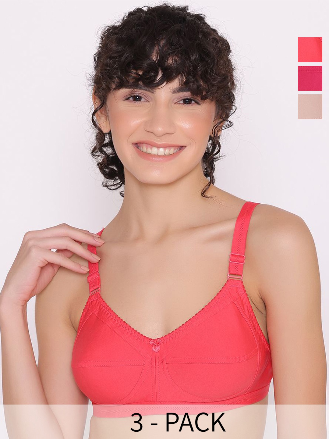 

INKURV Bra Full Coverage Pack of 3, Pink