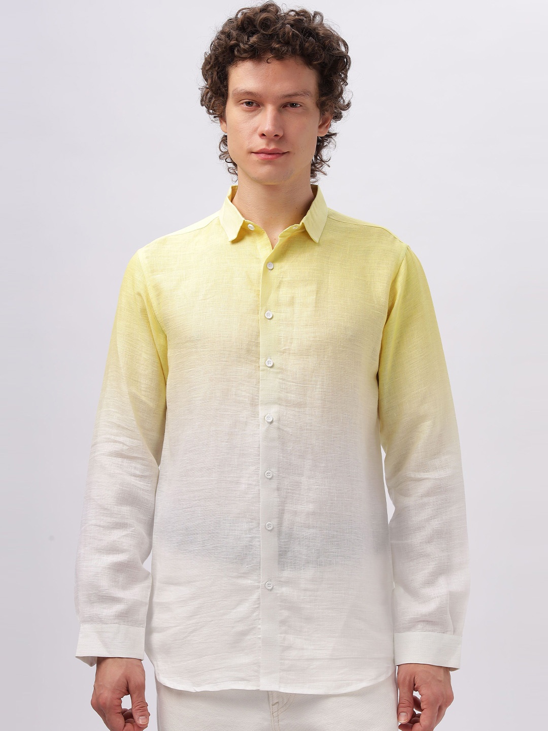 

HAMPTONS Cotton Linen Faded Ombre Casual Shirt, Yellow