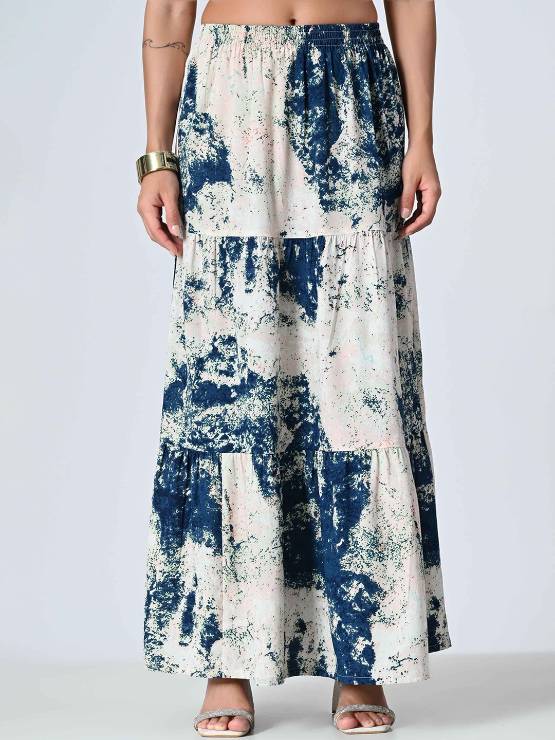 

ALL WAYS YOU Women Tie and Dye Flared Maxi Skirt, White