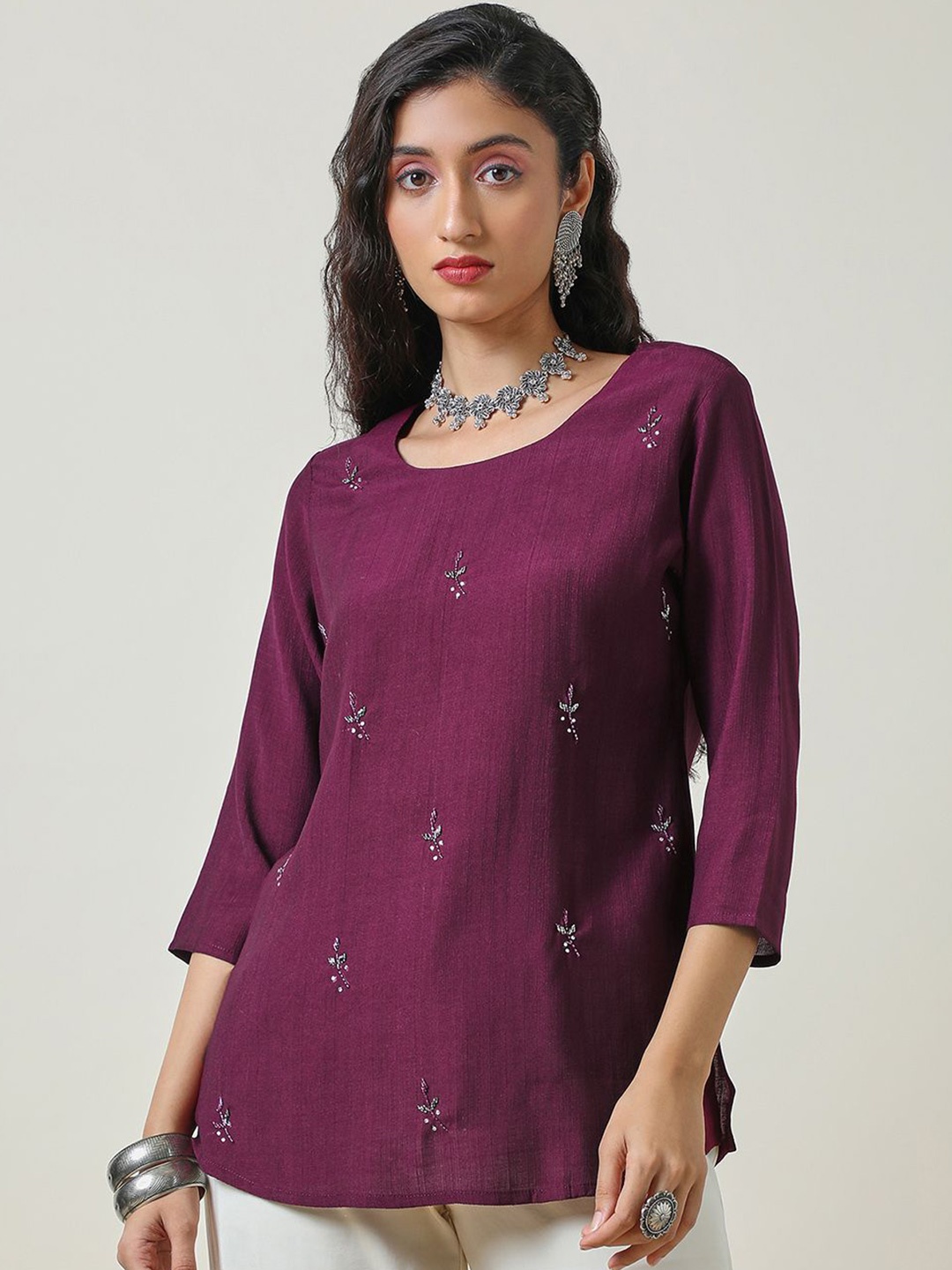 

Soch Embroidered Embellished Tunic, Maroon